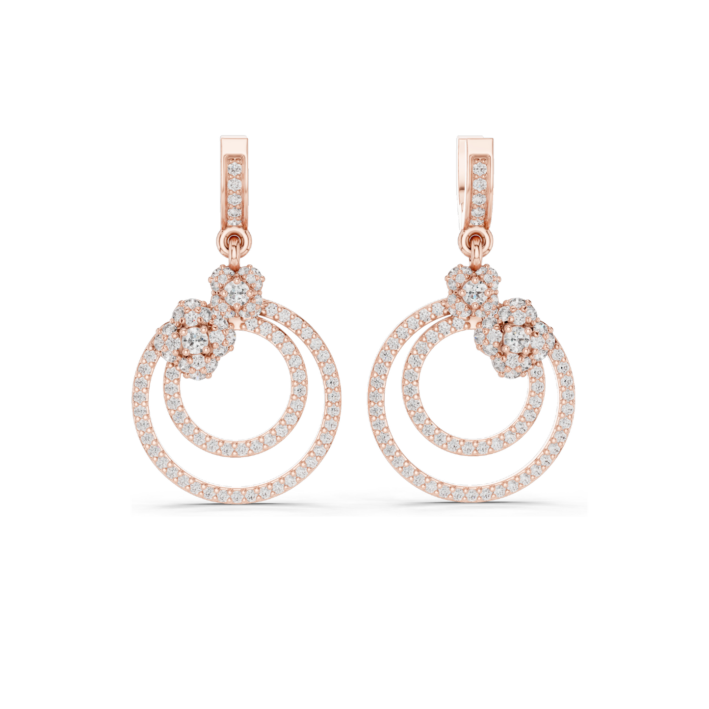 1.084 CT Lab Diamond Double Hoop Floral Earrings | Round Brilliant Cut | 10KT, 14KT, 18KT Gold & 925 Silver | Rose, Yellow, White Gold | Luxury Fine Jewelry