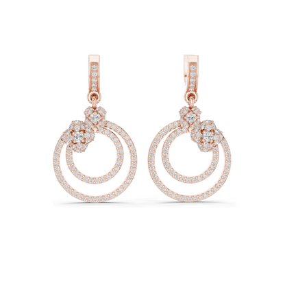 1.084 CT Lab Diamond Double Hoop Floral Earrings | Round Brilliant Cut | 10KT, 14KT, 18KT Gold & 925 Silver | Rose, Yellow, White Gold | Luxury Fine Jewelry