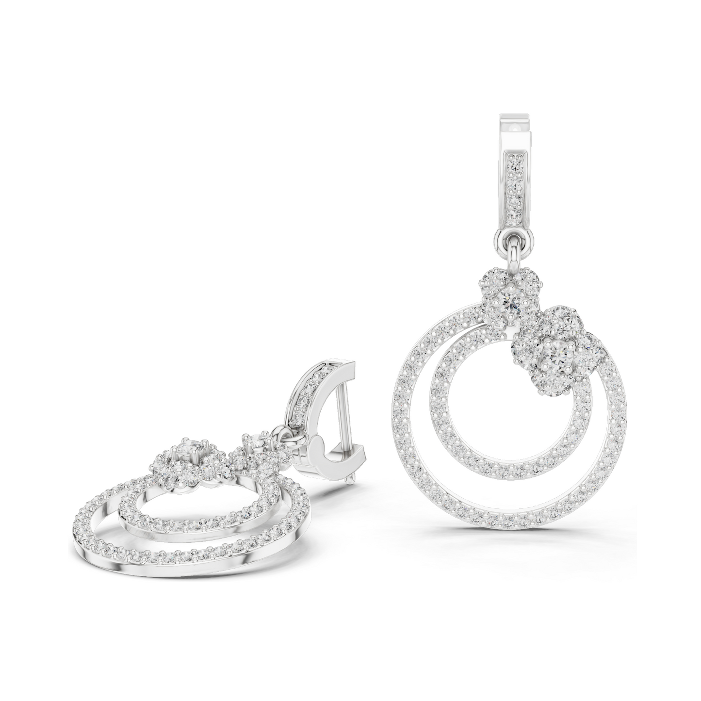 1.084 CT Lab Diamond Double Hoop Floral Earrings | Round Brilliant Cut | 10KT, 14KT, 18KT Gold & 925 Silver | Rose, Yellow, White Gold | Luxury Fine Jewelry