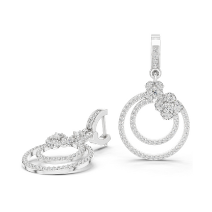 1.084 CT Lab Diamond Double Hoop Floral Earrings | Round Brilliant Cut | 10KT, 14KT, 18KT Gold & 925 Silver | Rose, Yellow, White Gold | Luxury Fine Jewelry