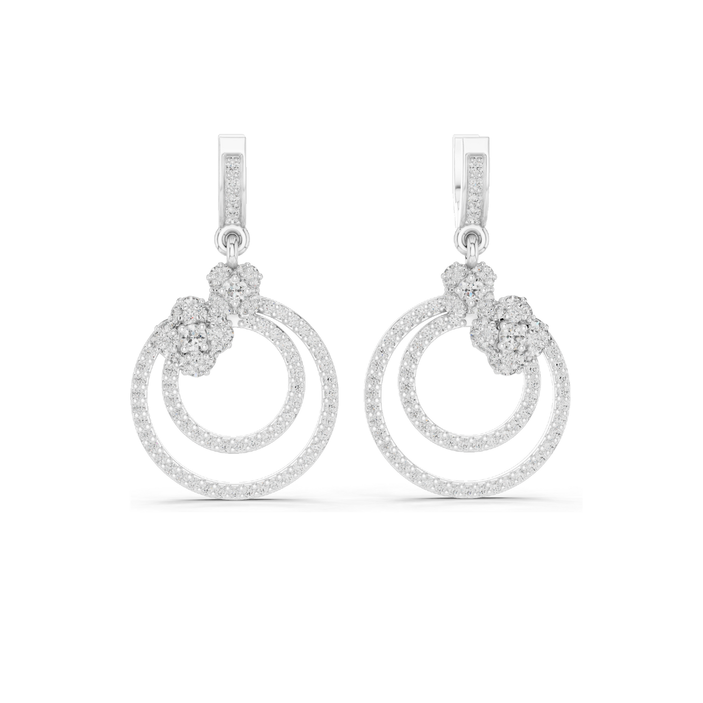 1.084 CT Lab Diamond Double Hoop Floral Earrings | Round Brilliant Cut | 10KT, 14KT, 18KT Gold & 925 Silver | Rose, Yellow, White Gold | Luxury Fine Jewelry