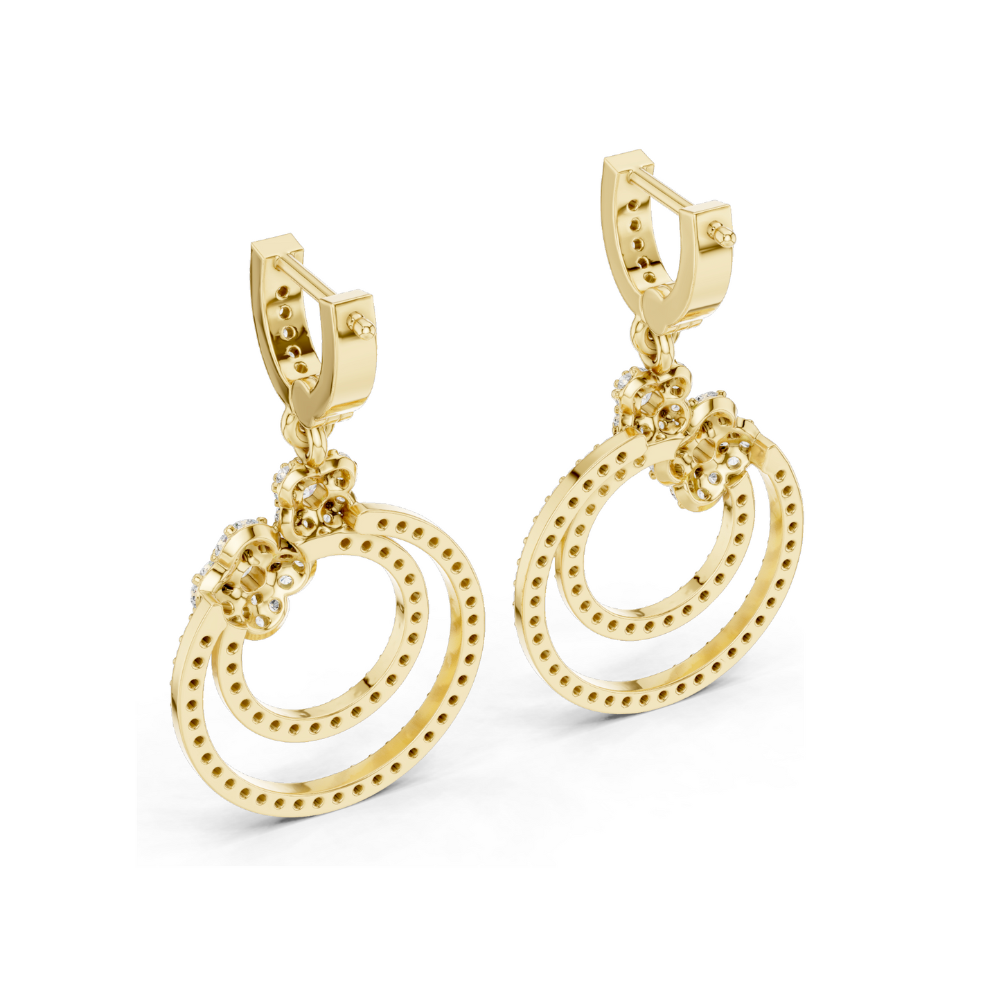 1.084 CT Lab Diamond Double Hoop Floral Earrings | Round Brilliant Cut | 10KT, 14KT, 18KT Gold & 925 Silver | Rose, Yellow, White Gold | Luxury Fine Jewelry
