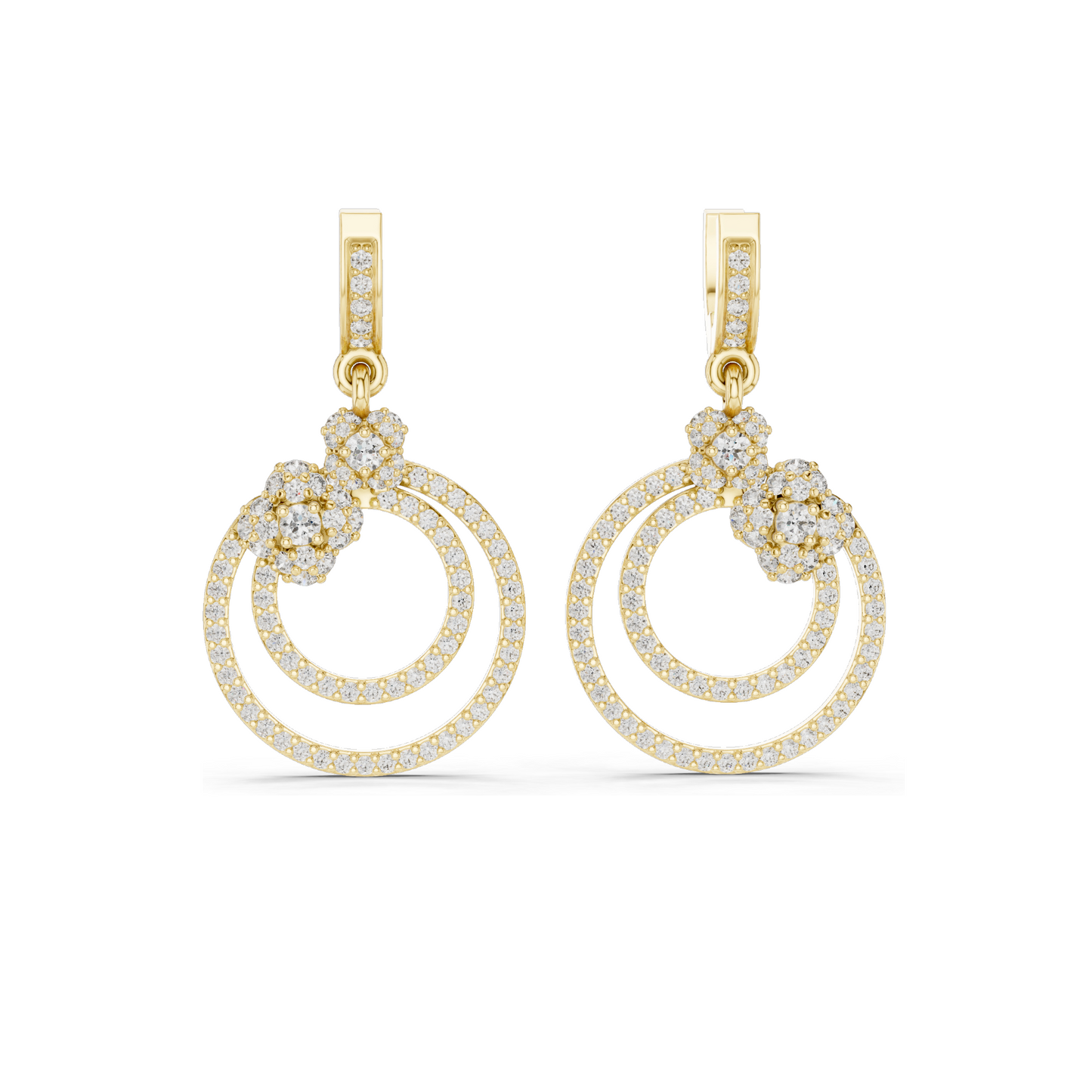 1.084 CT Lab Diamond Double Hoop Floral Earrings | Round Brilliant Cut | 10KT, 14KT, 18KT Gold & 925 Silver | Rose, Yellow, White Gold | Luxury Fine Jewelry