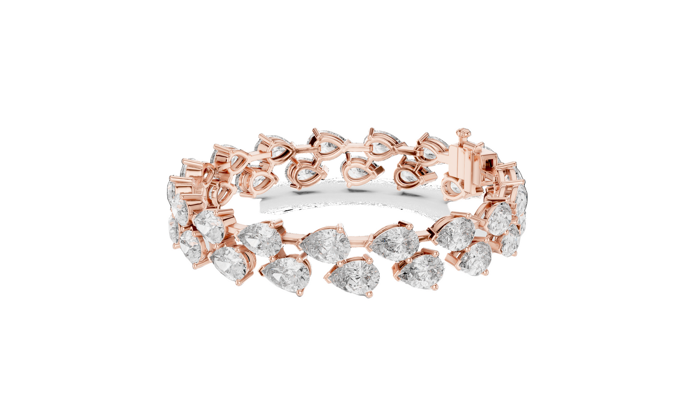 26.52 CT Lab Diamond Double Row Tennis Bracelet | Pear & Round Cut | 10KT, 14KT, 18KT Gold & 925 Silver | Rose, Yellow, White Gold | Luxury Statement Bracelet