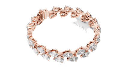 26.52 CT Lab Diamond Double Row Tennis Bracelet | Pear & Round Cut | 10KT, 14KT, 18KT Gold & 925 Silver | Rose, Yellow, White Gold | Luxury Statement Bracelet