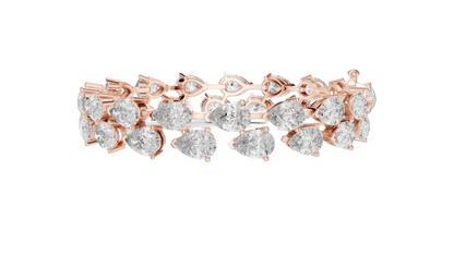26.52 CT Lab Diamond Double Row Tennis Bracelet | Pear & Round Cut | 10KT, 14KT, 18KT Gold & 925 Silver | Rose, Yellow, White Gold | Luxury Statement Bracelet
