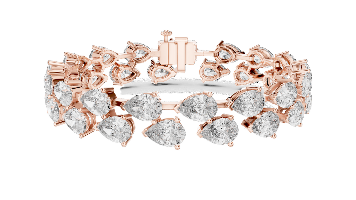 26.52 CT Lab Diamond Double Row Tennis Bracelet | Pear & Round Cut | 10KT, 14KT, 18KT Gold & 925 Silver | Rose, Yellow, White Gold | Luxury Statement Bracelet