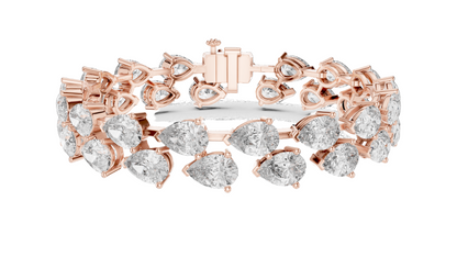 26.52 CT Lab Diamond Double Row Tennis Bracelet | Pear & Round Cut | 10KT, 14KT, 18KT Gold & 925 Silver | Rose, Yellow, White Gold | Luxury Statement Bracelet