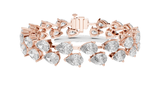 26.52 CT Lab Diamond Double Row Tennis Bracelet | Pear & Round Cut | 10KT, 14KT, 18KT Gold & 925 Silver | Rose, Yellow, White Gold | Luxury Statement Bracelet