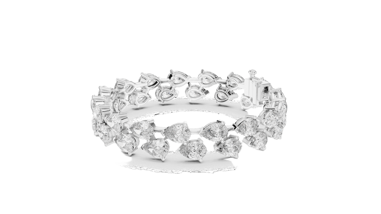26.52 CT Lab Diamond Double Row Tennis Bracelet | Pear & Round Cut | 10KT, 14KT, 18KT Gold & 925 Silver | Rose, Yellow, White Gold | Luxury Statement Bracelet
