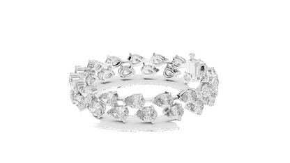 26.52 CT Lab Diamond Double Row Tennis Bracelet | Pear & Round Cut | 10KT, 14KT, 18KT Gold & 925 Silver | Rose, Yellow, White Gold | Luxury Statement Bracelet
