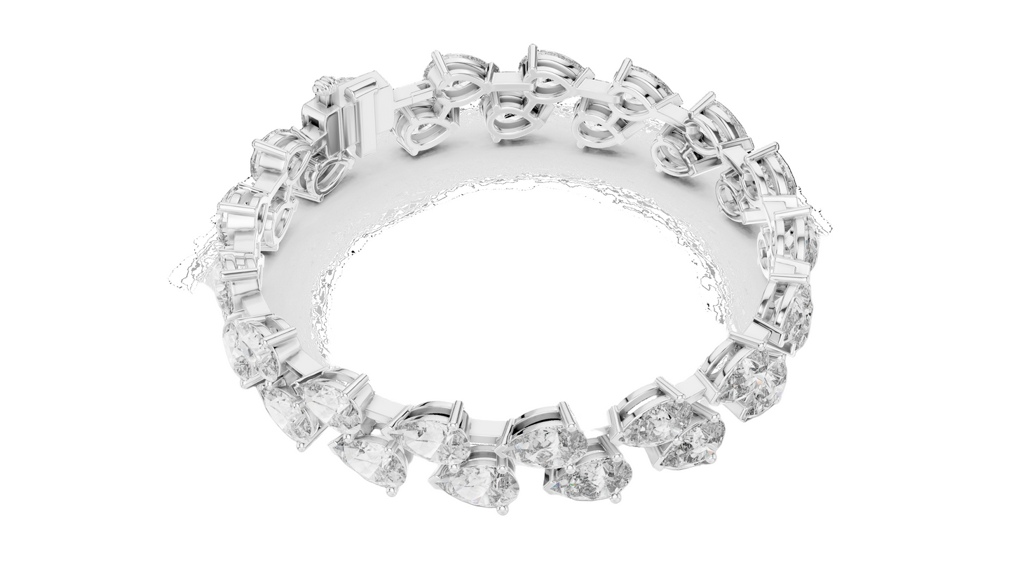 26.52 CT Lab Diamond Double Row Tennis Bracelet | Pear & Round Cut | 10KT, 14KT, 18KT Gold & 925 Silver | Rose, Yellow, White Gold | Luxury Statement Bracelet