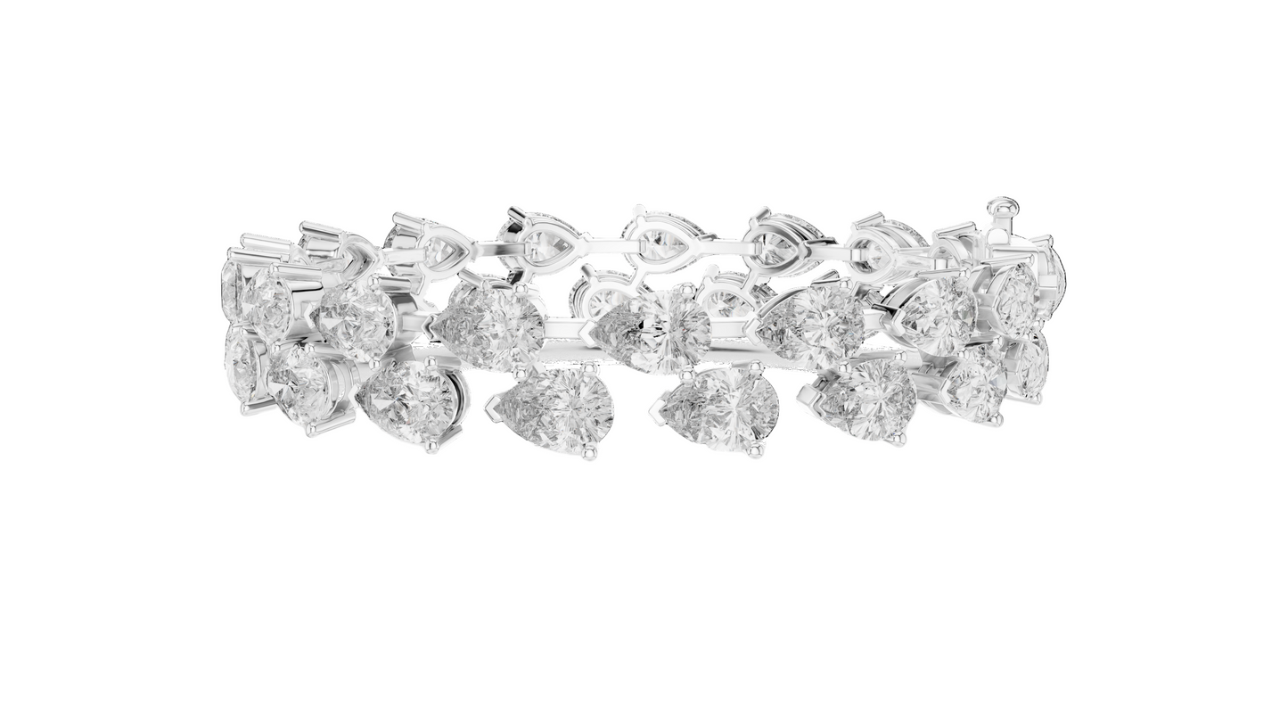 26.52 CT Lab Diamond Double Row Tennis Bracelet | Pear & Round Cut | 10KT, 14KT, 18KT Gold & 925 Silver | Rose, Yellow, White Gold | Luxury Statement Bracelet