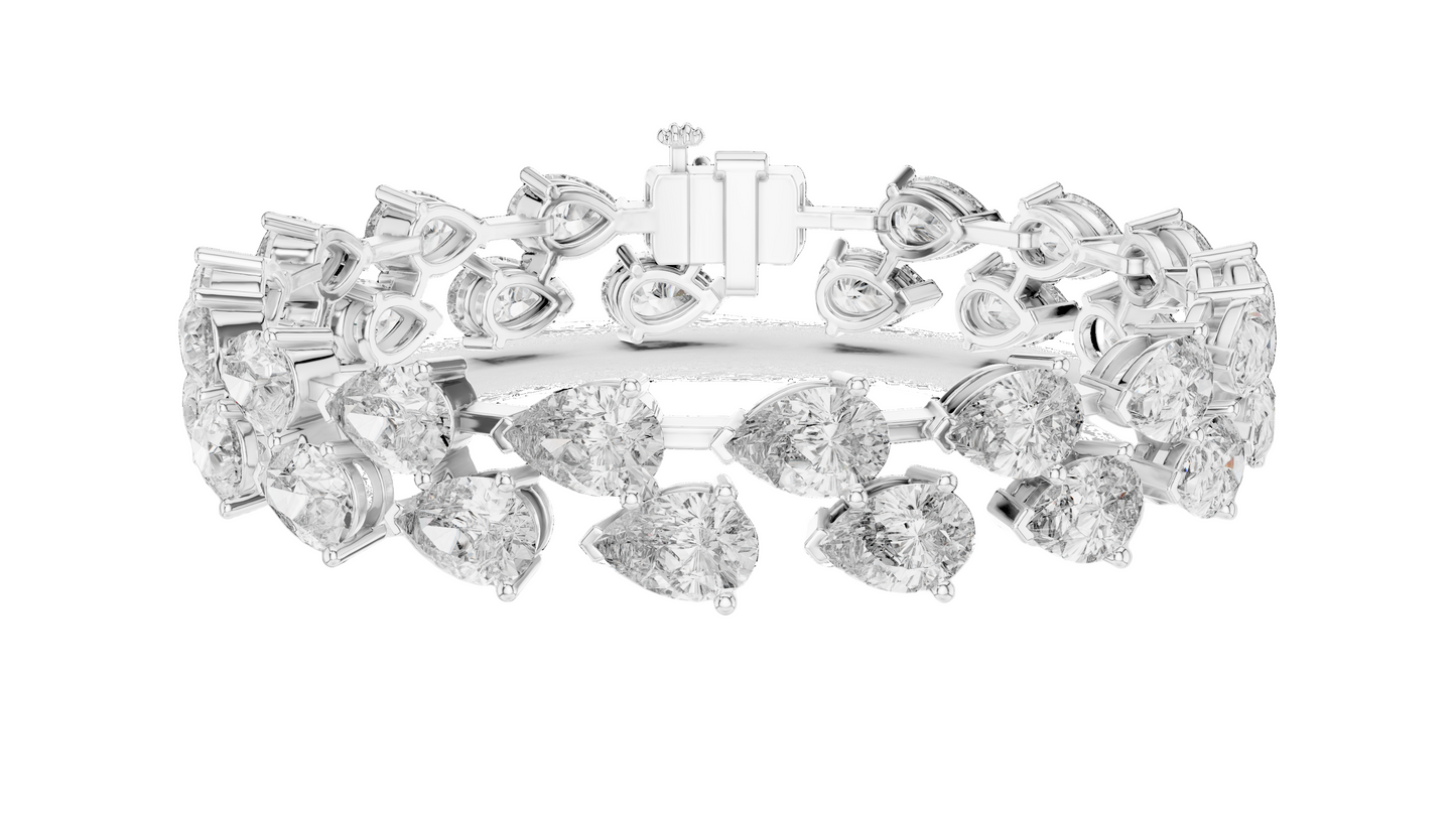 26.52 CT Lab Diamond Double Row Tennis Bracelet | Pear & Round Cut | 10KT, 14KT, 18KT Gold & 925 Silver | Rose, Yellow, White Gold | Luxury Statement Bracelet