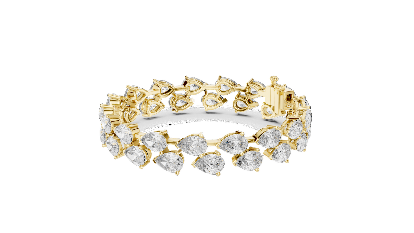 26.52 CT Lab Diamond Double Row Tennis Bracelet | Pear & Round Cut | 10KT, 14KT, 18KT Gold & 925 Silver | Rose, Yellow, White Gold | Luxury Statement Bracelet