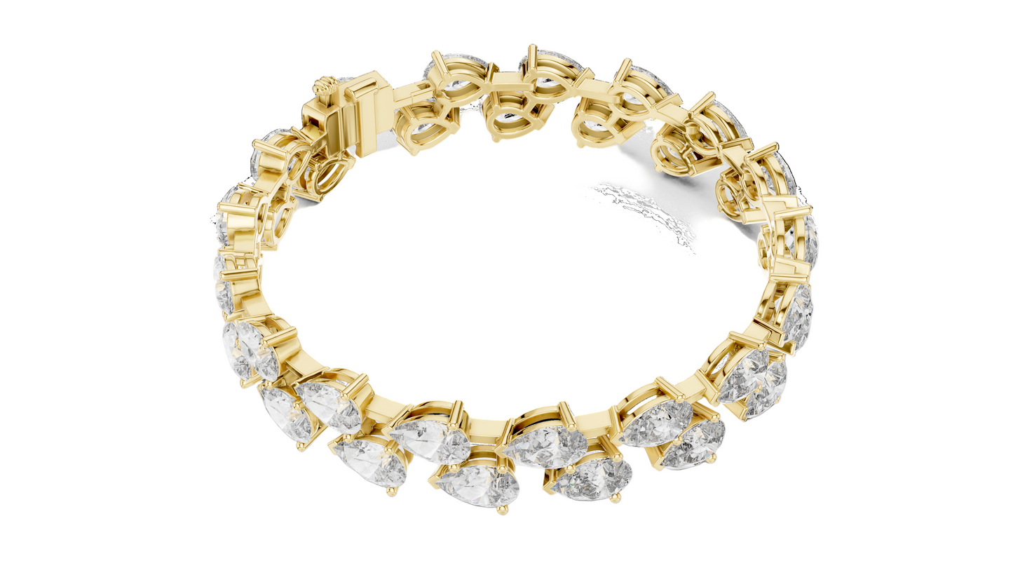 26.52 CT Lab Diamond Double Row Tennis Bracelet | Pear & Round Cut | 10KT, 14KT, 18KT Gold & 925 Silver | Rose, Yellow, White Gold | Luxury Statement Bracelet