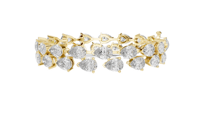 26.52 CT Lab Diamond Double Row Tennis Bracelet | Pear & Round Cut | 10KT, 14KT, 18KT Gold & 925 Silver | Rose, Yellow, White Gold | Luxury Statement Bracelet