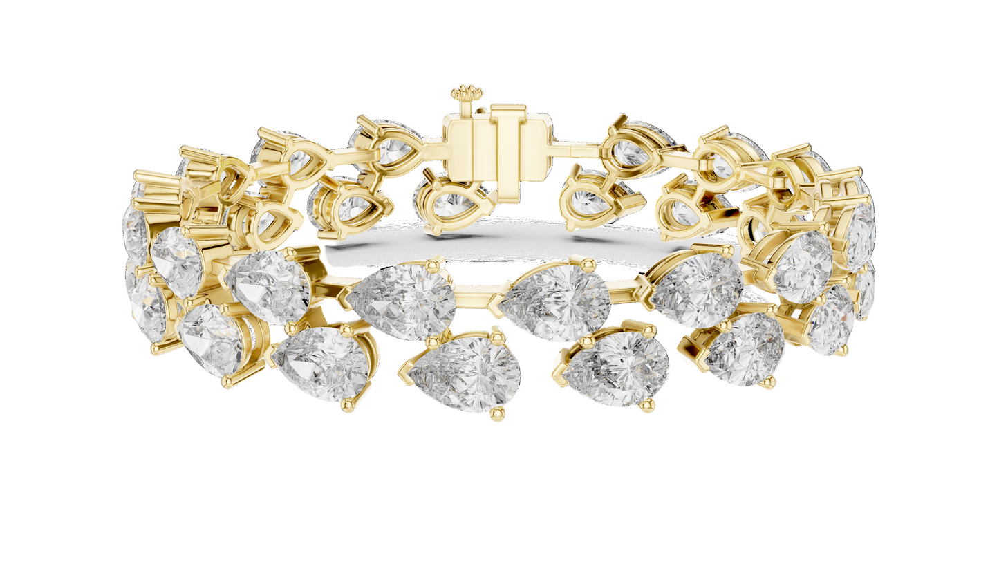 26.52 CT Lab Diamond Double Row Tennis Bracelet | Pear & Round Cut | 10KT, 14KT, 18KT Gold & 925 Silver | Rose, Yellow, White Gold | Luxury Statement Bracelet