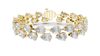 26.52 CT Lab Diamond Double Row Tennis Bracelet | Pear & Round Cut | 10KT, 14KT, 18KT Gold & 925 Silver | Rose, Yellow, White Gold | Luxury Statement Bracelet