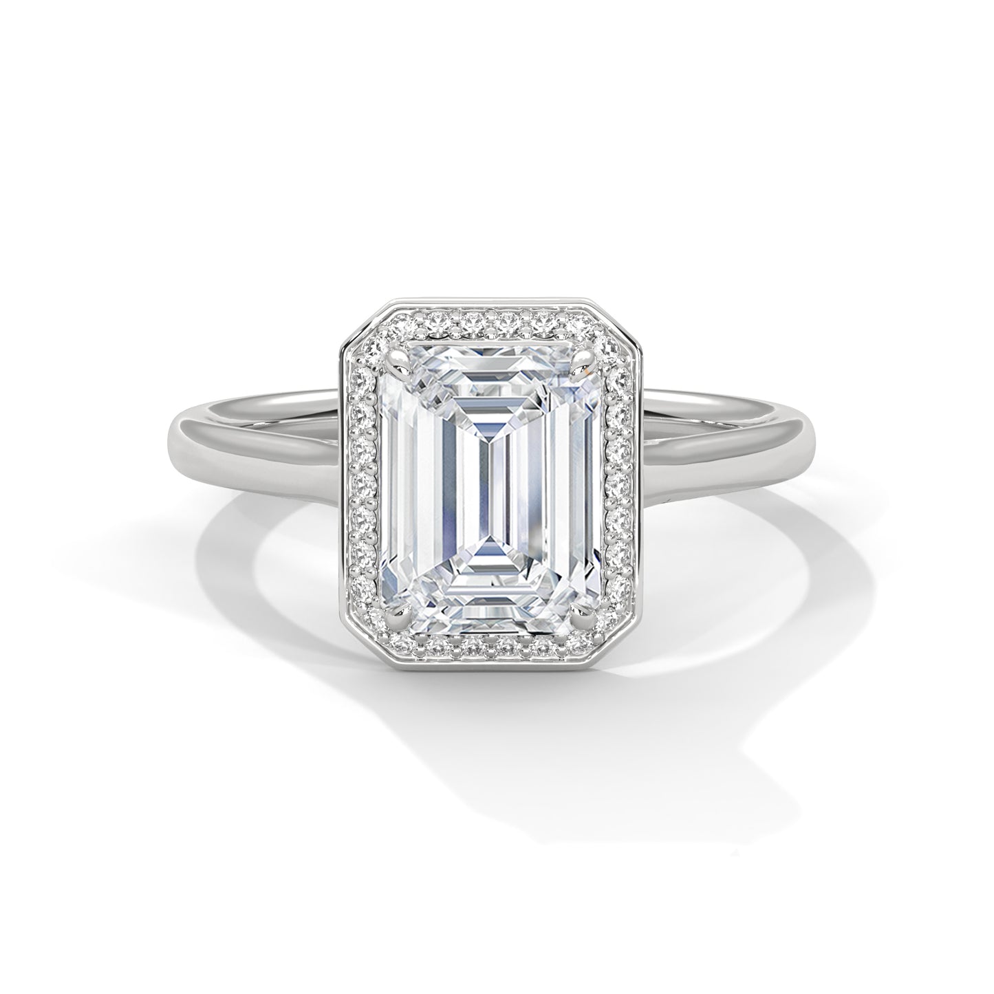 Emerald Cut Lab Diamond Halo Engagement Ring – 2ct Center VVS Clarity – Solid Gold in Rose, Yellow, or White – Vintage Style Bridal Ring
