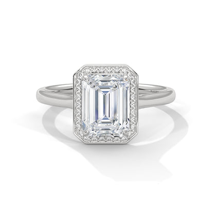 Emerald Cut Lab Diamond Halo Engagement Ring – 2ct Center VVS Clarity – Solid Gold in Rose, Yellow, or White – Vintage Style Bridal Ring