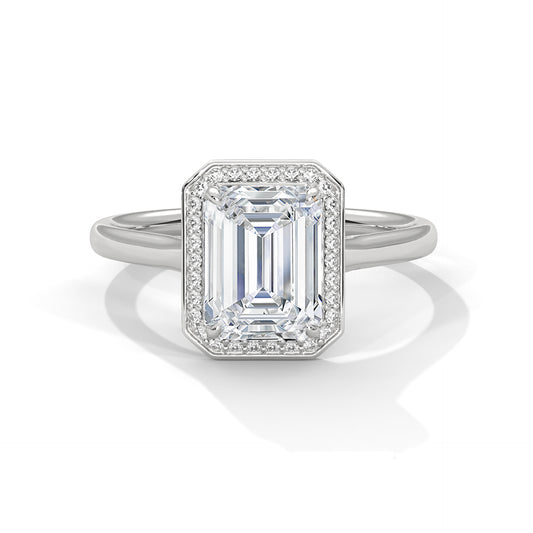Emerald Cut Lab Diamond Halo Engagement Ring – 2ct Center VVS Clarity – Solid Gold in Rose, Yellow, or White – Vintage Style Bridal Ring