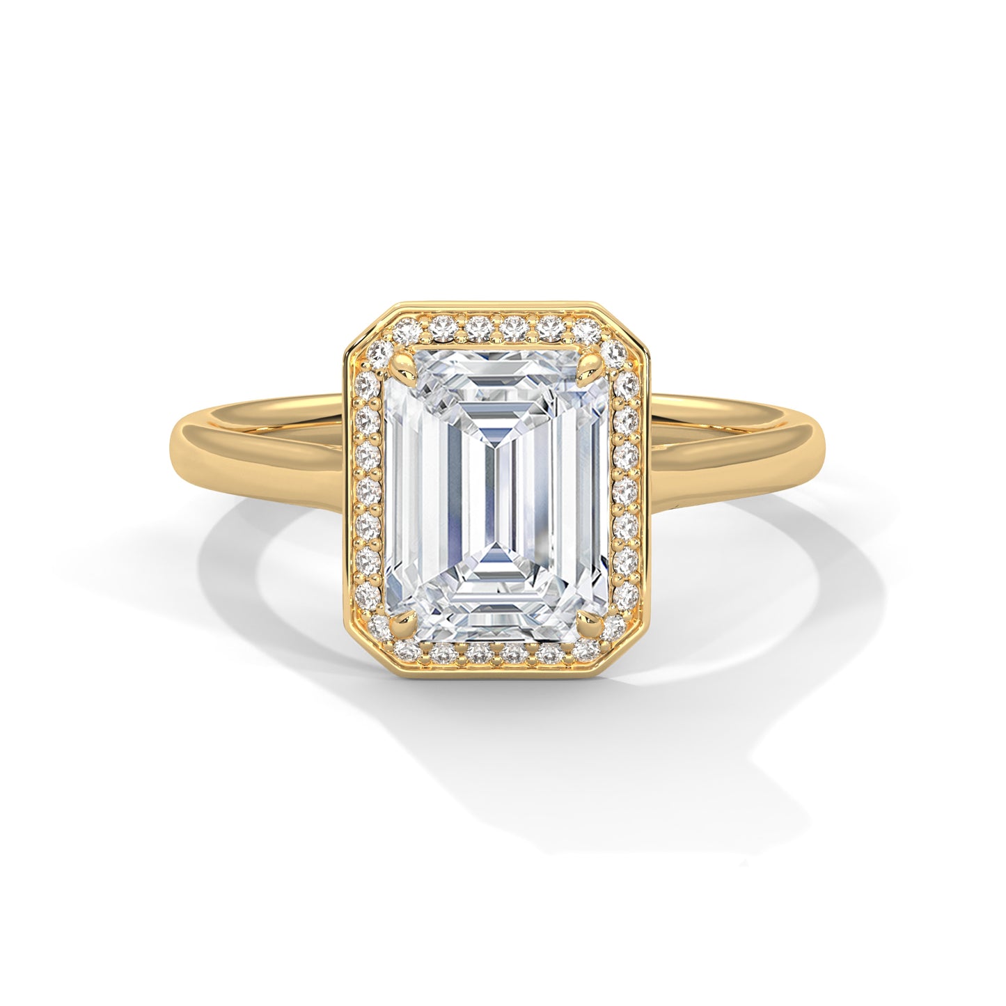 Emerald Cut Lab Diamond Halo Engagement Ring – 2ct Center VVS Clarity – Solid Gold in Rose, Yellow, or White – Vintage Style Bridal Ring