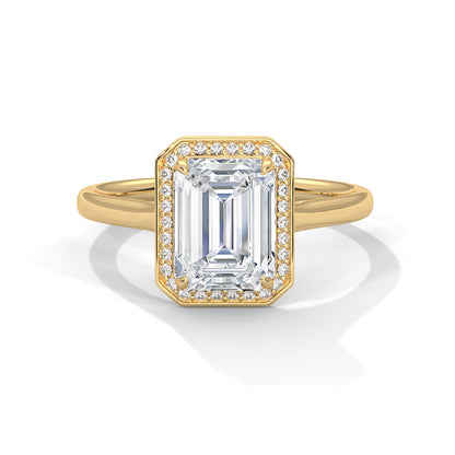 Emerald Cut Lab Diamond Halo Engagement Ring – 2ct Center VVS Clarity – Solid Gold in Rose, Yellow, or White – Vintage Style Bridal Ring