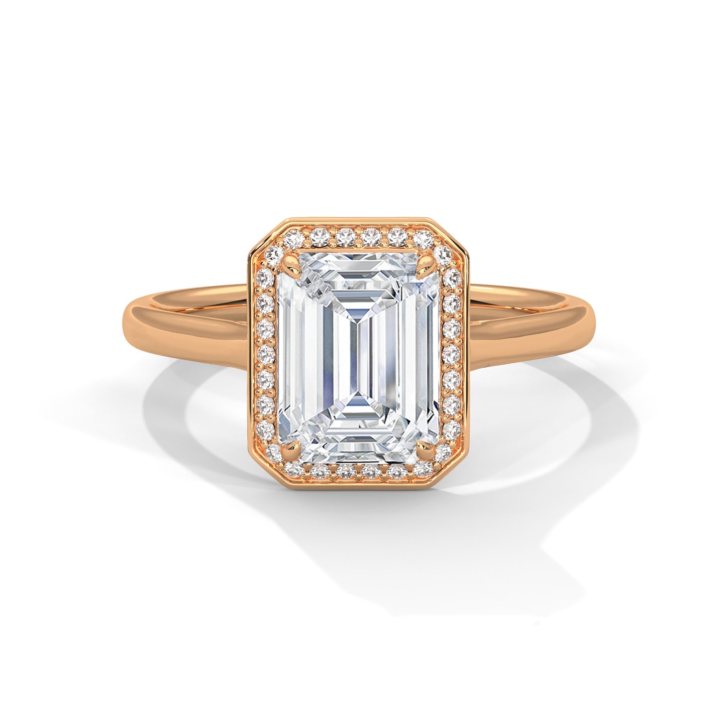 Emerald Cut Lab Diamond Halo Engagement Ring – 2ct Center VVS Clarity – Solid Gold in Rose, Yellow, or White – Vintage Style Bridal Ring