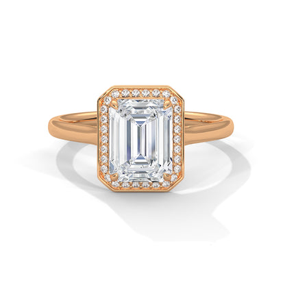 Emerald Cut Lab Diamond Halo Engagement Ring – 2ct Center VVS Clarity – Solid Gold in Rose, Yellow, or White – Vintage Style Bridal Ring
