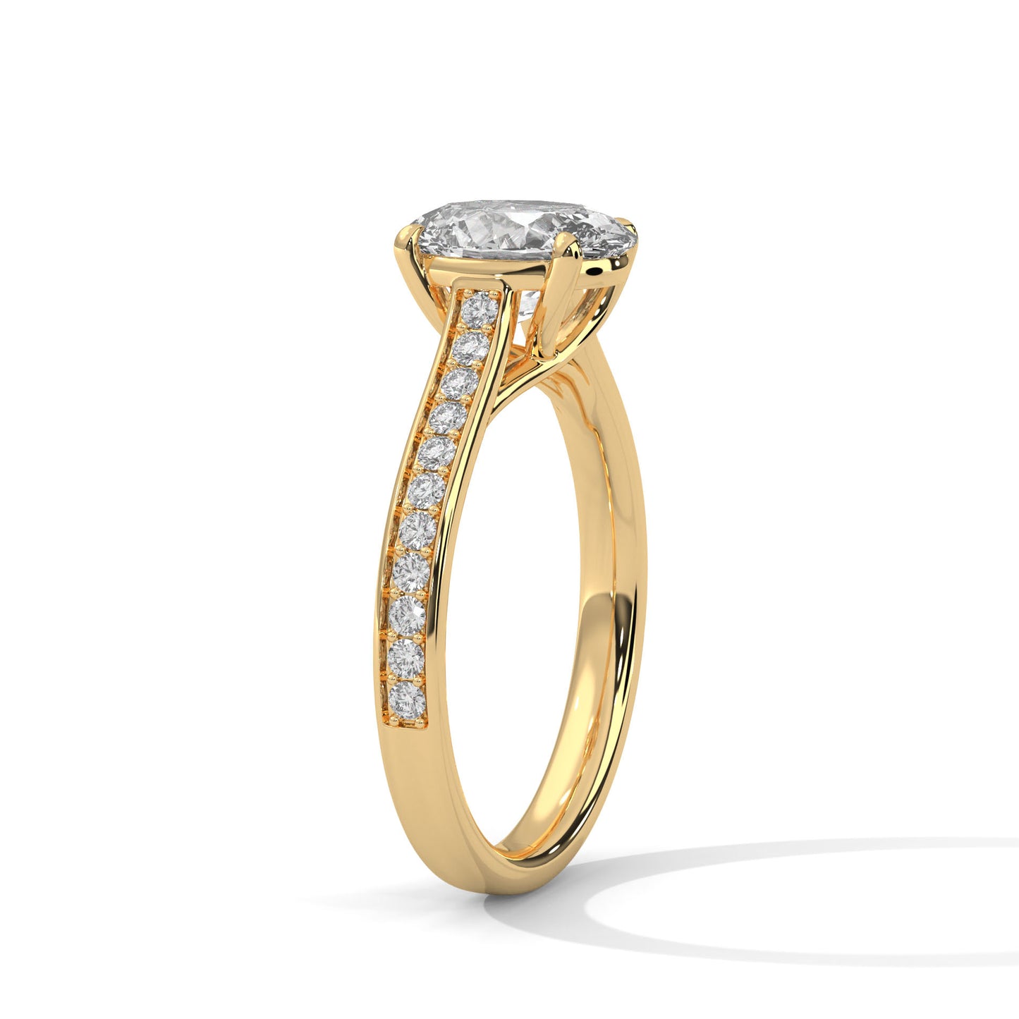 Oval Lab Diamond Engagement Ring with Pave Band – 2ct VVS Clarity – Solid Rose, Yellow, or White Gold – Elegant Bridal Ring
