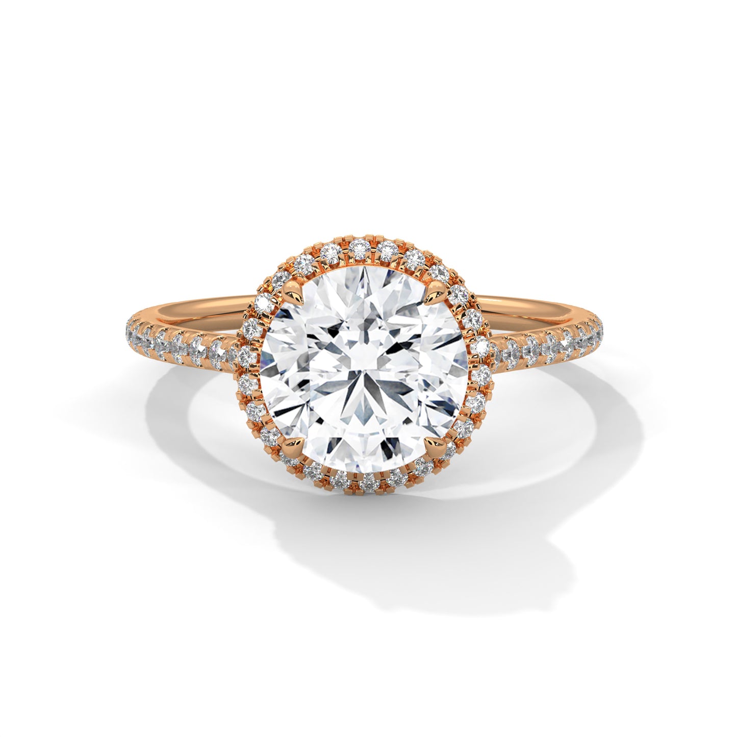 2ct Round Lab Diamond Halo Engagement Ring | VVS Clarity | Solid Gold Ring in Yellow, Rose & White | Lab Diamond Side Stones | Maz Jewels