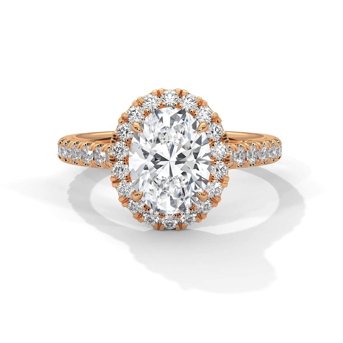 Oval Halo Lab Diamond Engagement Ring | 2ct VVS EF CVD Lab Diamond | Solid Gold Ring | Hidden Halo Ring | Yellow, Rose & White Gold Options