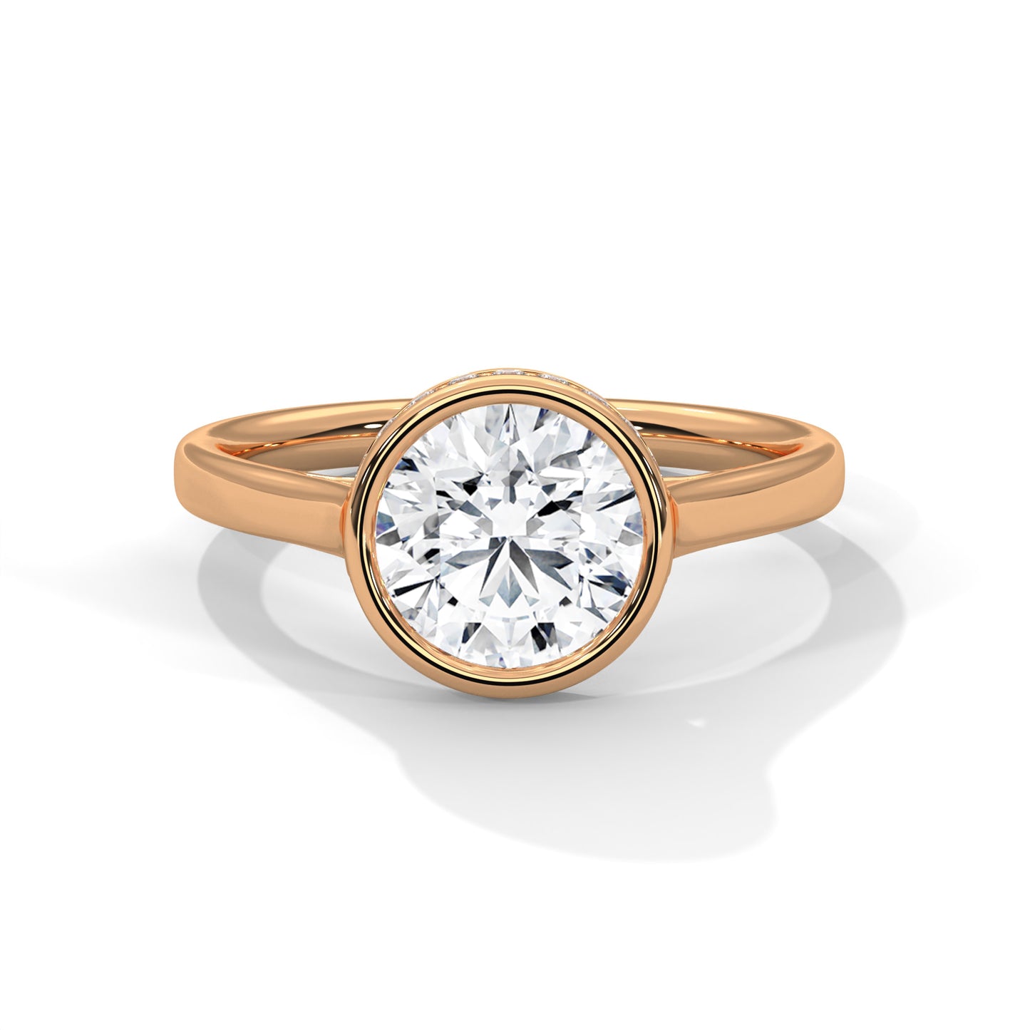 Bezel Set Round Lab Diamond Engagement Ring – 2ct VVS Clarity – Solid Gold in Yellow, Rose, or White – Minimalist Modern Solitaire Ring