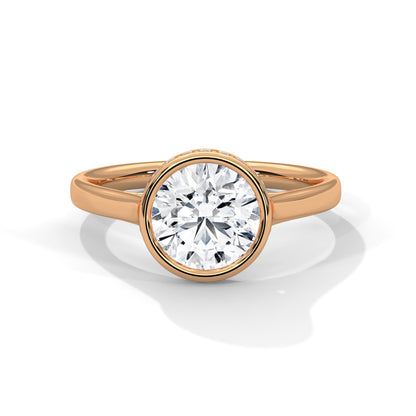 Bezel Set Round Lab Diamond Engagement Ring – 2ct VVS Clarity – Solid Gold in Yellow, Rose, or White – Minimalist Modern Solitaire Ring