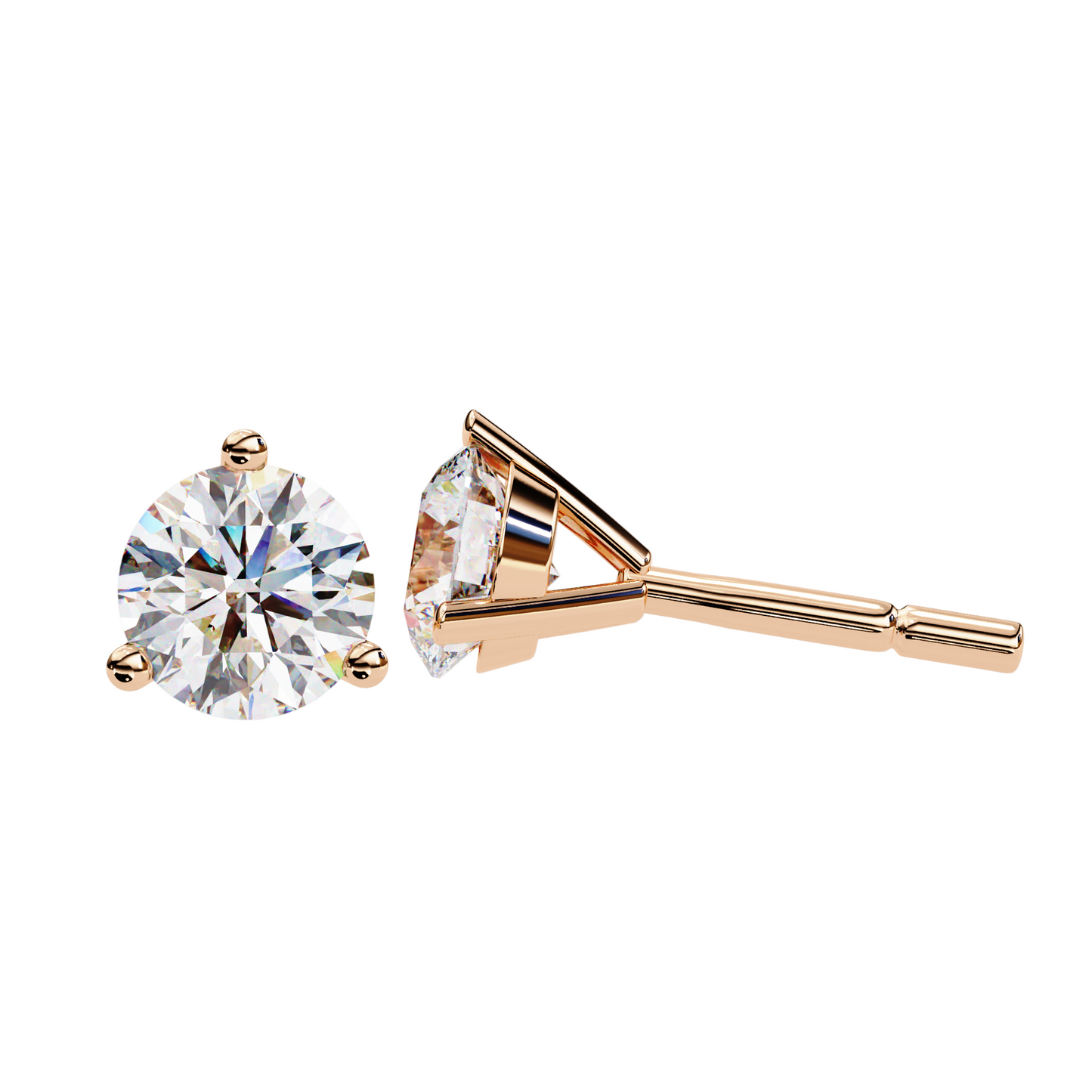1.50CT Each Lab Diamond Stud Earrings in 14K/18K/10K Gold or Silver | Round Brilliant Cut Solitaire | Classic Three-Prong Setting