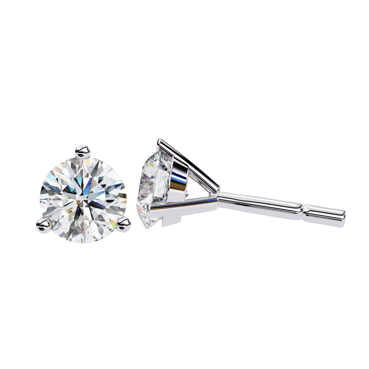 1.50CT Each Lab Diamond Stud Earrings in 14K/18K/10K Gold or Silver | Round Brilliant Cut Solitaire | Classic Three-Prong Setting