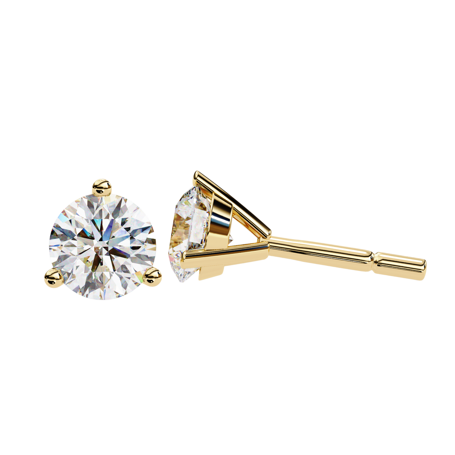 1.50CT Each Lab Diamond Stud Earrings in 14K/18K/10K Gold or Silver | Round Brilliant Cut Solitaire | Classic Three-Prong Setting