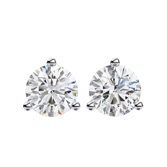 1.50CT Each Lab Diamond Stud Earrings in 14K/18K/10K Gold or Silver | Round Brilliant Cut Solitaire | Classic Three-Prong Setting