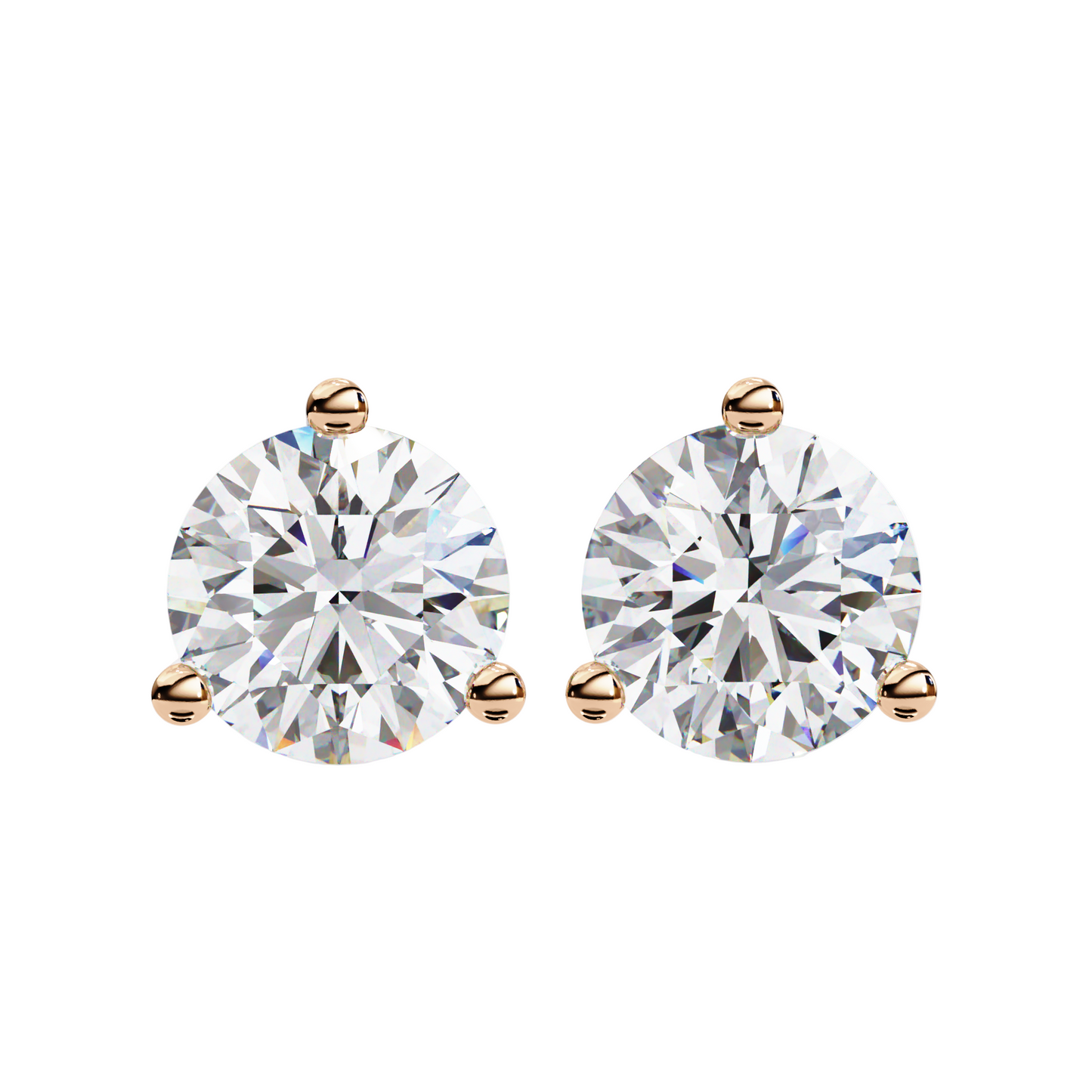 1.50CT Each Lab Diamond Stud Earrings in 14K/18K/10K Gold or Silver | Round Brilliant Cut Solitaire | Classic Three-Prong Setting