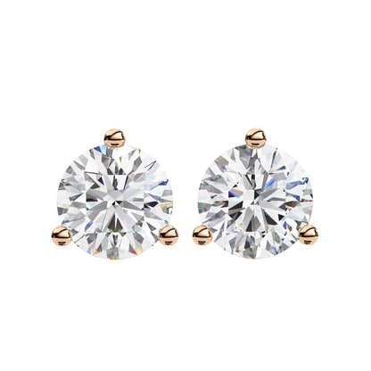 1.50CT Each Lab Diamond Stud Earrings in 14K/18K/10K Gold or Silver | Round Brilliant Cut Solitaire | Classic Three-Prong Setting