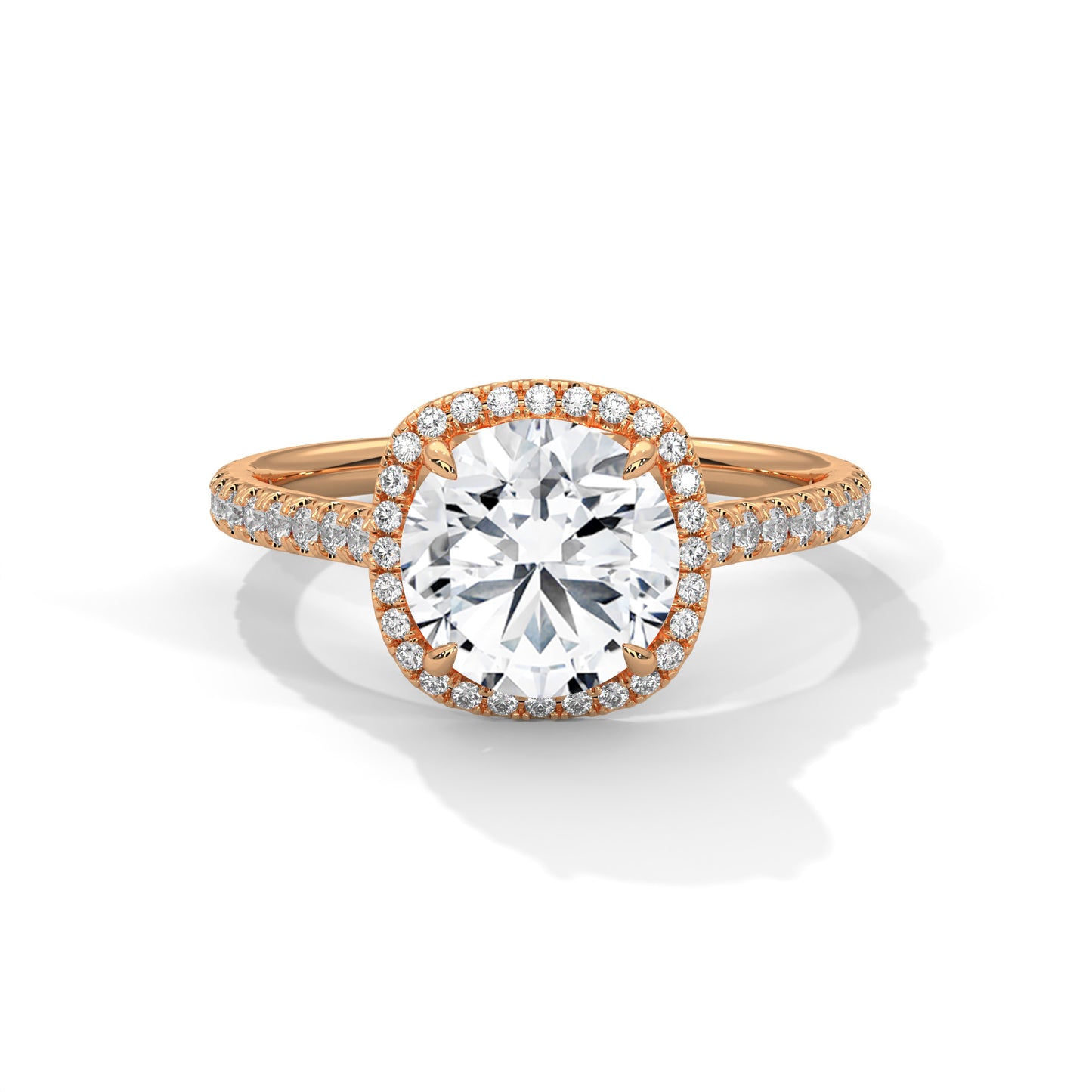 2CT Lab Grown Diamond Halo Engagement Ring | VVS Clarity | 14K/18K Yellow Rose White Gold | Round Cut Cushion Halo | Customizable Ring