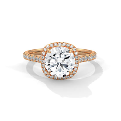 2CT Lab Grown Diamond Halo Engagement Ring | VVS Clarity | 14K/18K Yellow Rose White Gold | Round Cut Cushion Halo | Customizable Ring