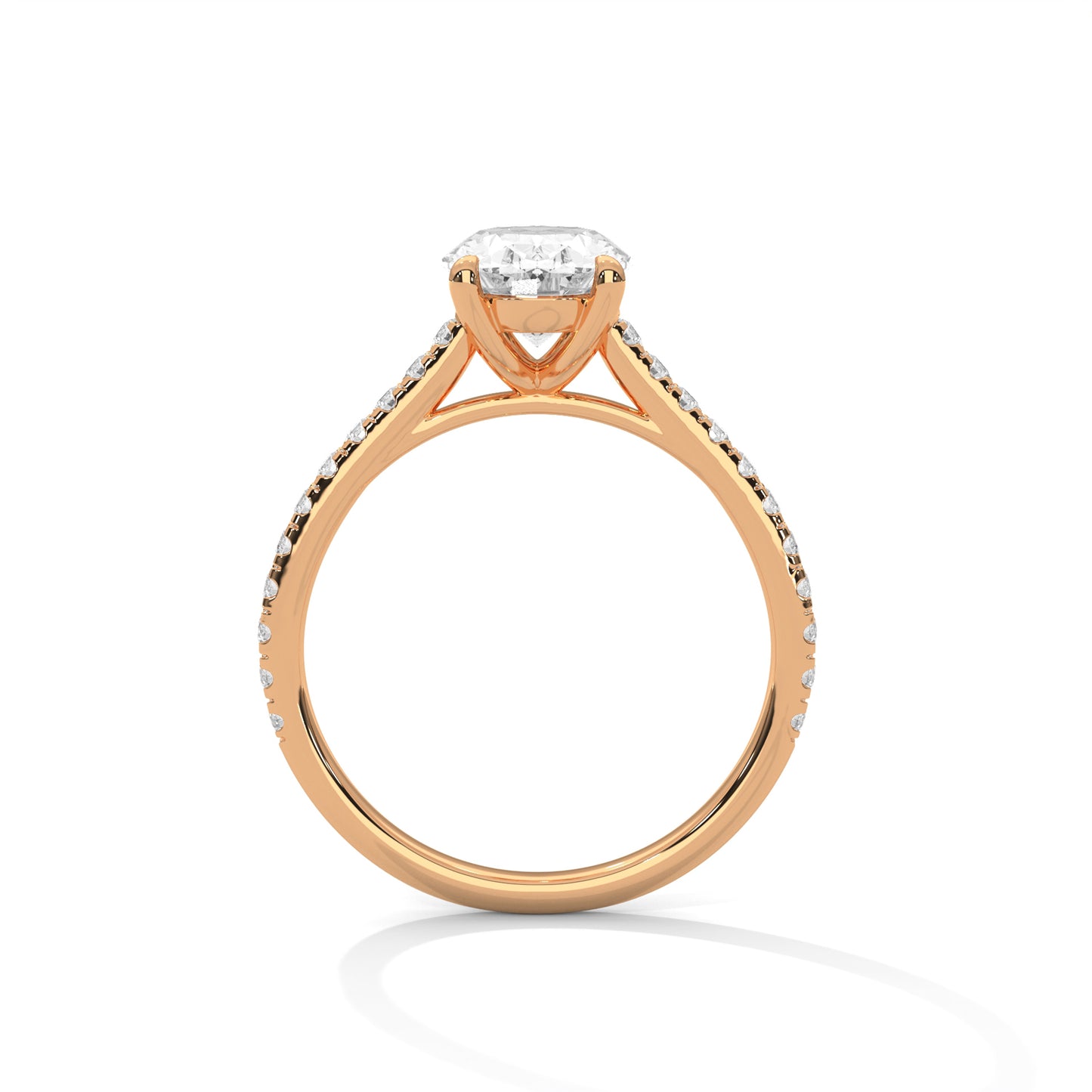 Oval Cut Diamond Engagement Ring with Pave Band – 10K, 14K, 18K White, Yellow & Rose Gold