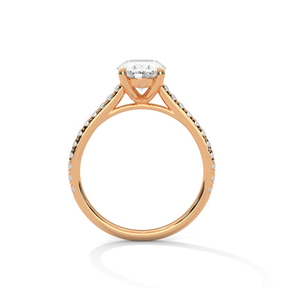 Oval Cut Diamond Engagement Ring with Pave Band – 10K, 14K, 18K White, Yellow & Rose Gold