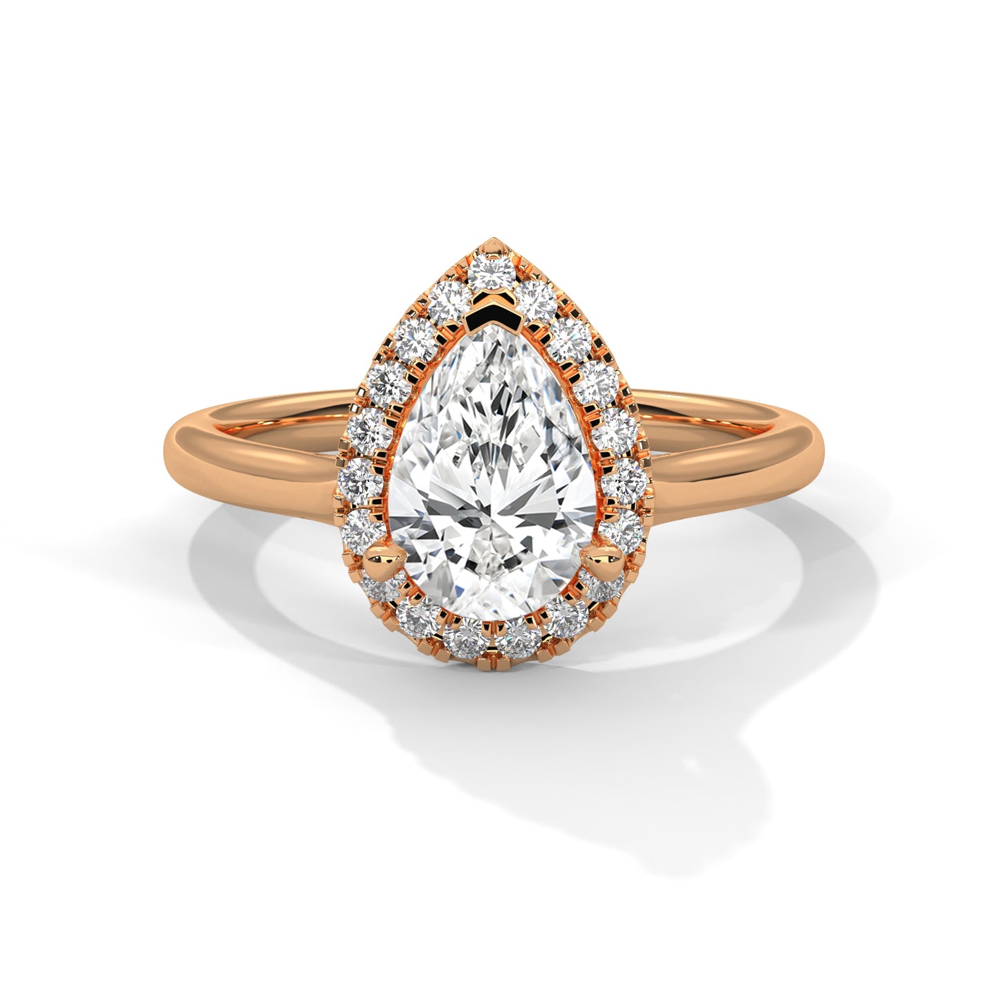 Pear Cut Lab Diamond Halo Engagement Ring – Solid Gold Solitaire Ring with Accent Diamonds | 14K 18K 10K Yellow, Rose, White Gold