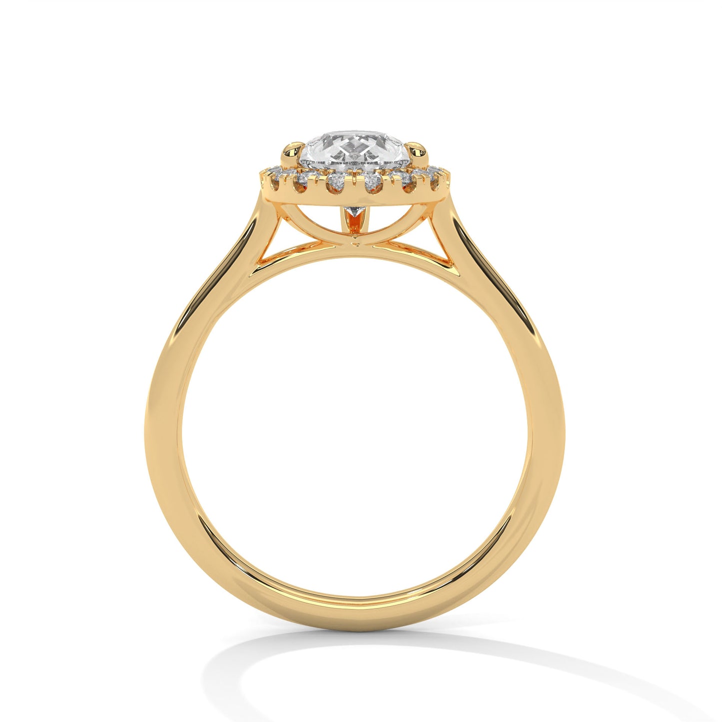Pear Cut Lab Diamond Halo Engagement Ring – Solid Gold Solitaire Ring with Accent Diamonds | 14K 18K 10K Yellow, Rose, White Gold