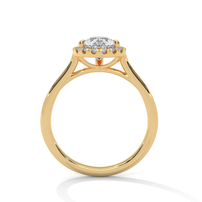 Pear Cut Lab Diamond Halo Engagement Ring – Solid Gold Solitaire Ring with Accent Diamonds | 14K 18K 10K Yellow, Rose, White Gold