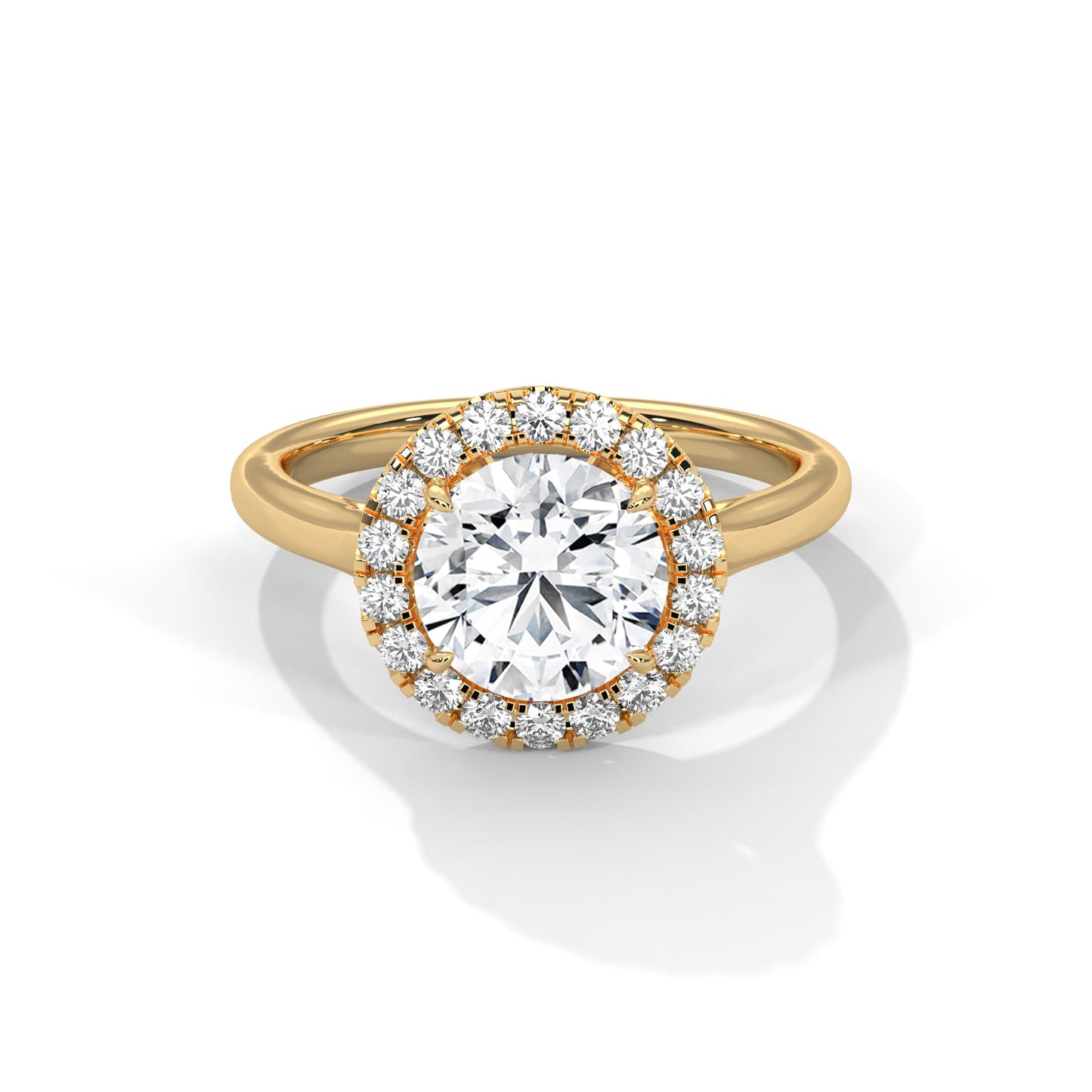 Elegant Round Halo Engagement Ring | 2ct Lab Grown Diamond | Yellow, Rose & White Gold Options | VVS Clarity | Luxury Solitaire Ring