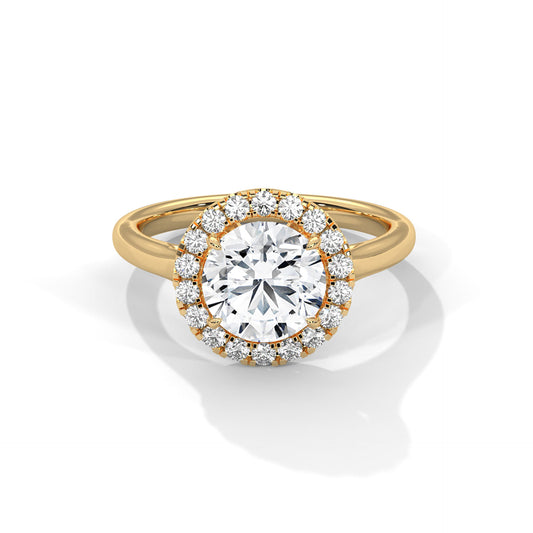 Elegant Round Halo Engagement Ring | 2ct Lab Grown Diamond | Yellow, Rose & White Gold Options | VVS Clarity | Luxury Solitaire Ring